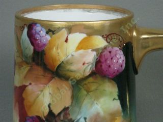 Vtg Antique WG,  Co Wm Guerin Limoges Hand Painted Signed Raspberry Tankard Mug 2