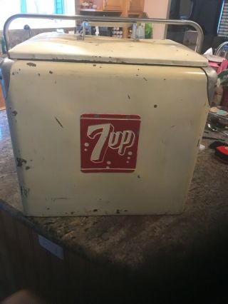 Vintage 7 - Up Metal Soda Pop Bottle Cooler,  Ice Chest,  Advertising Sign