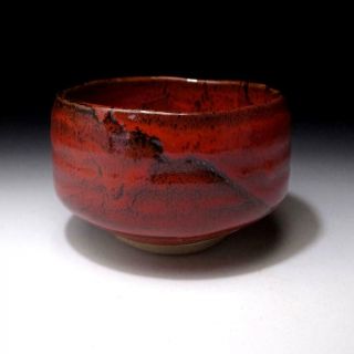 Dc6: Japanese Pottery Tea Bowl,  Seto Ware,  Samurai Red Glaze