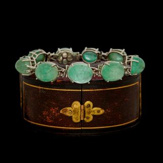Antique Vintage Deco Retro 18k White Gold Colombian Emerald 151.  02 Ct Bracelet