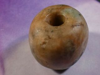 ANCIENT PRE - COLUMBIAN - MESOAMER.  MAYAN JADE BELIZE BEAD 14.  4 BY 11.  8 MM TOPS 3