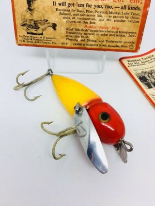 Vintage Heddon Musky Crazy Crawler Fishing Lure Rare Danaly Clip Yellow/red