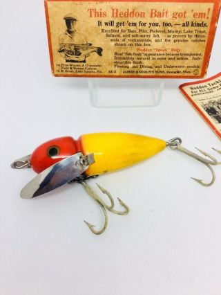 Vintage Heddon Musky Crazy Crawler Fishing Lure RARE DANALY CLIP YELLOW/RED 2