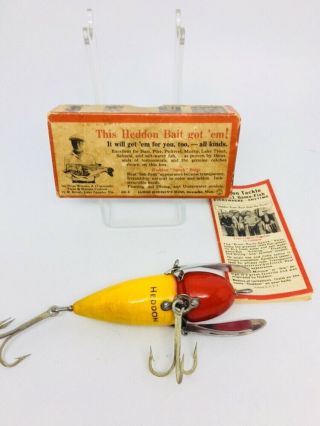 Vintage Heddon Musky Crazy Crawler Fishing Lure RARE DANALY CLIP YELLOW/RED 3