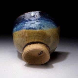 DJ3: Vintage Japanese Pottery Tea bowl,  Mino ware,  Blue Glaze 3