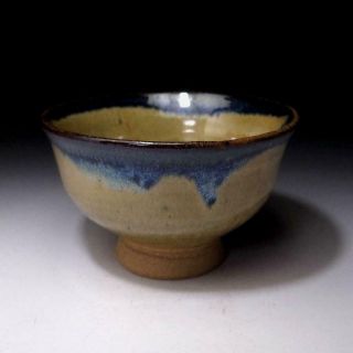 DJ3: Vintage Japanese Pottery Tea bowl,  Mino ware,  Blue Glaze 5