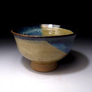 DJ3: Vintage Japanese Pottery Tea bowl,  Mino ware,  Blue Glaze 6