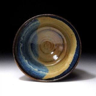 DJ3: Vintage Japanese Pottery Tea bowl,  Mino ware,  Blue Glaze 8