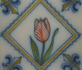 Vintage Makkum Tile Hand Painted Red Dutch Tulip