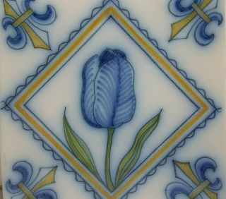 Vintage Makkum Tile Hand Painted Dutch Tulip Blue