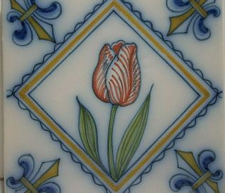 Vintage Makkum Tile Hand Painted Dutch Tulip Red