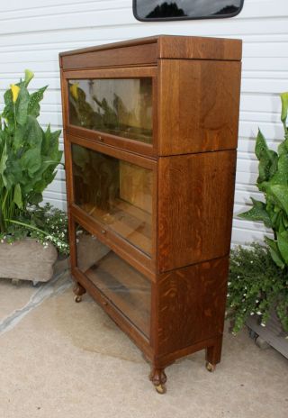 Glorious Antique Quarter Sawn Oak 3 Stack Barrister Lawyer Bookcase w Claw Feet 6