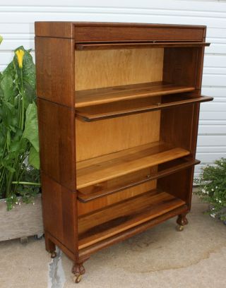 Glorious Antique Quarter Sawn Oak 3 Stack Barrister Lawyer Bookcase w Claw Feet 8
