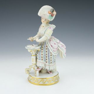Antique Meissen Dresden Porcelain - Lady Card Player Figurine -