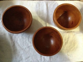 Vintage Retro Mid Century Teak Trio Wooden Bowls Heavy Treen Iron Wood Primitive