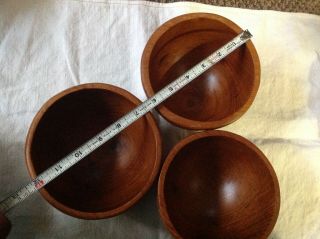 Vintage Retro Mid Century Teak Trio Wooden Bowls Heavy Treen Iron Wood Primitive 4