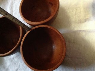 Vintage Retro Mid Century Teak Trio Wooden Bowls Heavy Treen Iron Wood Primitive 5