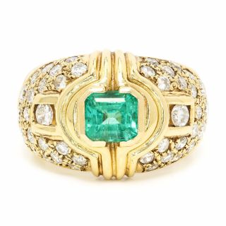 Vintage Emerald Ring With Diamonds In 14kt Yellow Gold 1.  75ctw Bezel Set