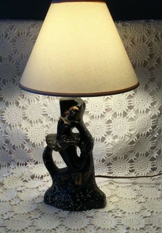 Black White Speckled Dancer Ballerina Figurative Art Deco Table Lamp Vintage