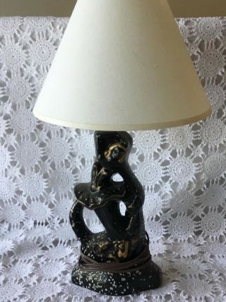 Black White Speckled Dancer Ballerina Figurative Art Deco Table Lamp Vintage 3