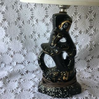 Black White Speckled Dancer Ballerina Figurative Art Deco Table Lamp Vintage 6