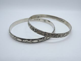 Vintage Danecraft Felch 2 Sterling Silver Floral Bangle Bracelets,  26.  6g