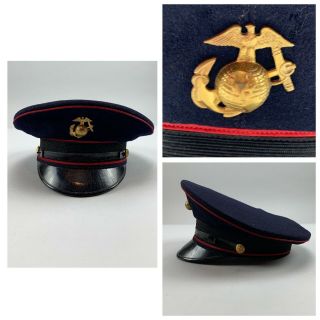 Rare 1920’s - 1930’s China Marine Usmc Enlisted Dress Blue Visor Cap Hat And Ega