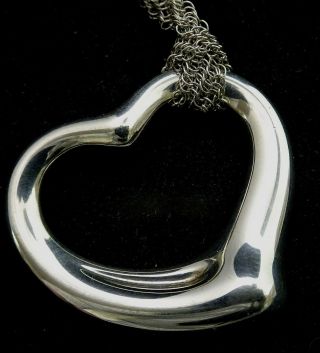 Vintage Tiffany Elsa Peretti Sterling X Large Open Heart 3mm 19 " Necklace 24.  2g