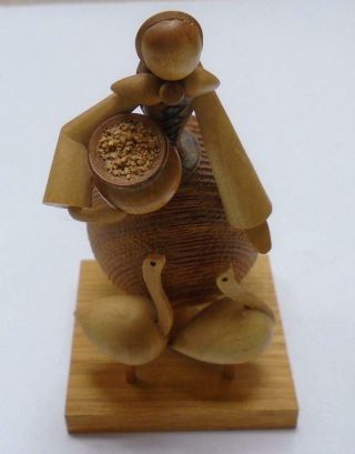 4 1/2 " Wooden Folk Art Female Figure W/ Geese By Sitarski & Fedorowicz Poland