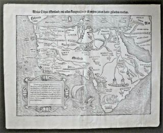 Antique 1550 Africa Map.  Woodcut Map By Sebastian Munster