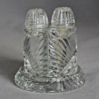 Antique Vintage Cut Glass Salt & Pepper Shakers W/ Cut Glass Tray
