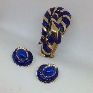 Vtg Trifari Garden Of Eden Alfred Philippe Snake Bracelet Set - Blue Enamel