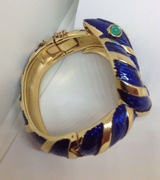VTG Trifari Garden of Eden Alfred Philippe Snake Bracelet Set - Blue Enamel 5