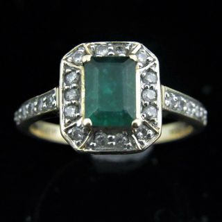 Vintage Emerald Diamond Ring 14k White Yellow Gold Estate Jewelry Engagement