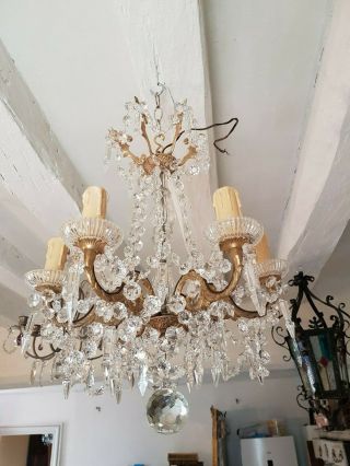 Antique French,  Gorgeous bronze and crystal chandelier,  attributed to Baccarat,  19t 11