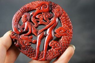 Unique Chinese Old Jade Carved Sexy Man&woman/dragon Pendant H88