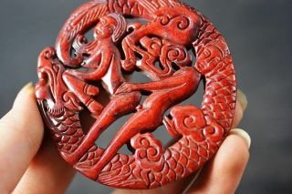 Unique Chinese Old Jade Carved Sexy Man&Woman/Dragon Pendant H88 3
