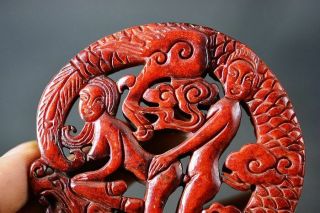 Unique Chinese Old Jade Carved Sexy Man&Woman/Dragon Pendant H88 4