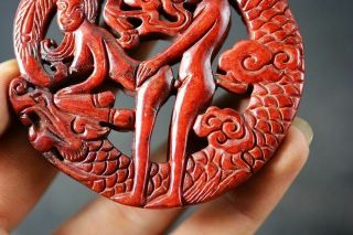 Unique Chinese Old Jade Carved Sexy Man&Woman/Dragon Pendant H88 5