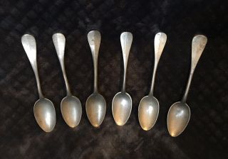 Early 19th Century Antique French Pewter Large Fiddlehead Spoon Set (6)