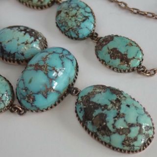Antique Edwardian 9k Rose Gold Natural Matrix Turquoise Necklace