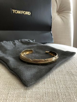 Nwt $990 Tom Ford Mens Antique Gold Metal Carved Feather Cuff Bracelet Authentic