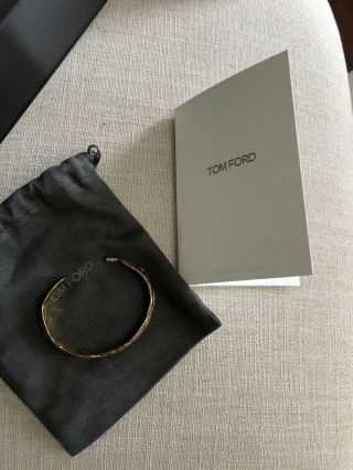 NWT $990 TOM FORD Mens Antique Gold Metal Carved Feather Cuff Bracelet AUTHENTIC 3