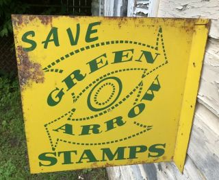 Vtg 1950s Green Arrow Stamps Flange Sign 14.  25” Gas Station Country Store Rare