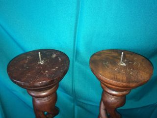 Pair Hand Carved Wooden Candlesticks Open Barley Twist 19.  5 