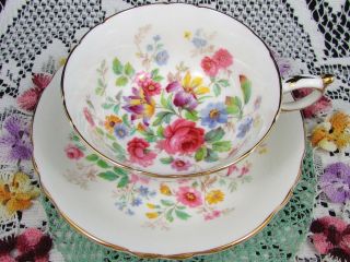 Paragon Pink Rose Field Flowers Wide Mouth Tea Cup And Saucer