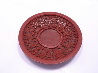 Antique Chinese Carved Cinnabar Lacquer Small Plate Or Dish,  Flowers Motif