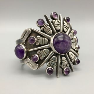 William Spratling 1940s Handwrought Sterling Silver And Amethyst Cuff