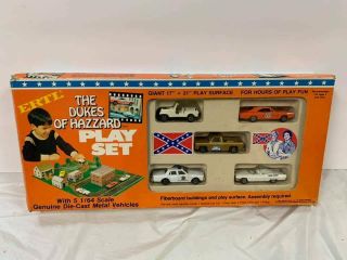 Vintage 1981 Dukes Of Hazzard Play Set W/original Box And 5 Car Set Ertl