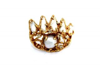 Vtg Nyc Modernist Arthur King 14k Gold Diamond Pearl Abstract Eye Brooch Pin